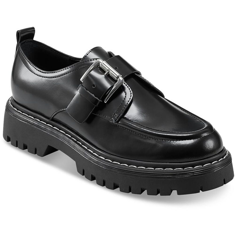 Marc Fisher LTD Womens Tarla Black Leather Slip-On Lugged Loafers Shoes NWT